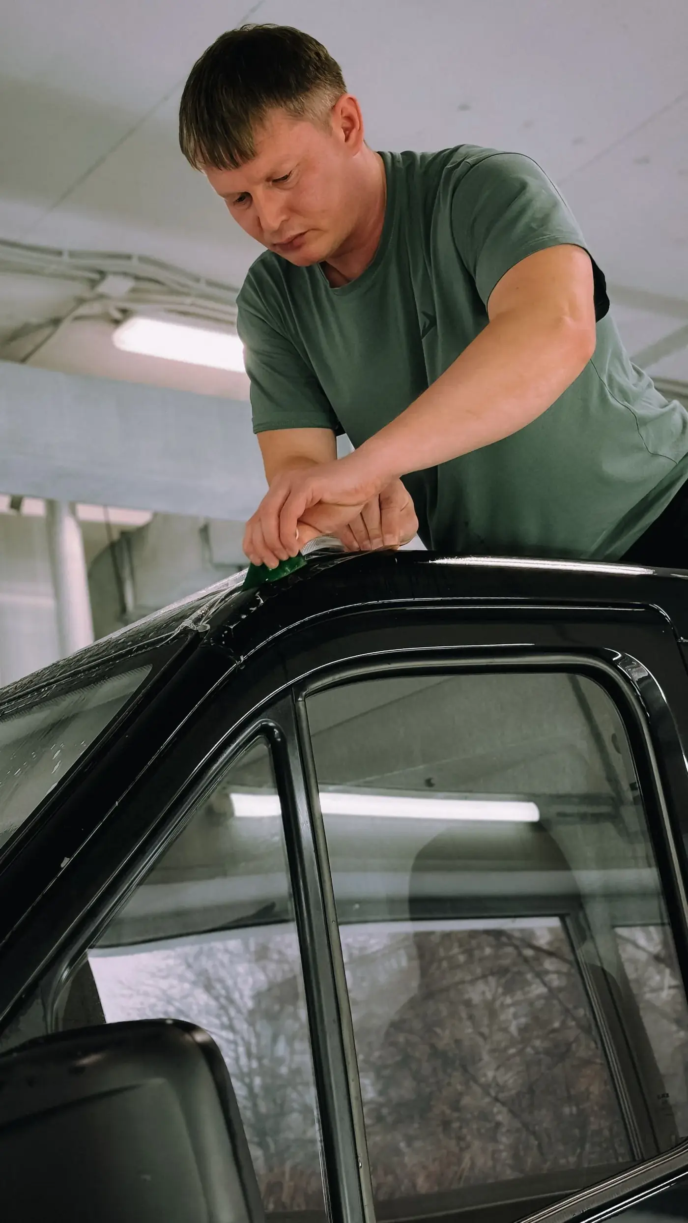 Sun control window film installed on car windows